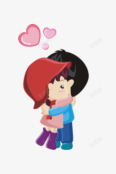 卡通拥抱的情侣png免抠素材_新图网 https://ixintu.com 免抠男女 卡通 拥抱 的情侣 粉色爱心装饰 红色的帽子