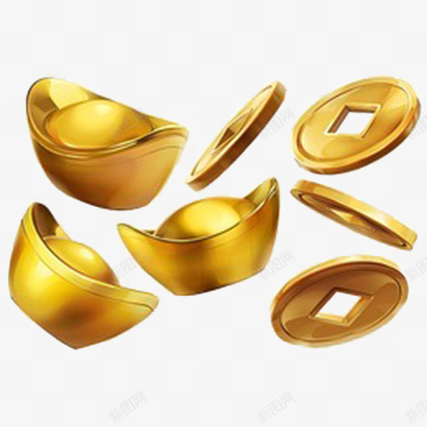 金元宝们png免抠素材_新图网 https://ixintu.com 财富 金元宝 金色 铜钱