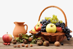 木板上的篮子和水果素材