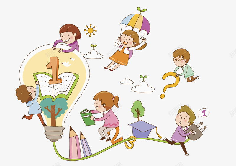 好学的孩子png免抠素材_新图网 https://ixintu.com ppt插图 卡通 商务 学生 封面 彩色 手绘