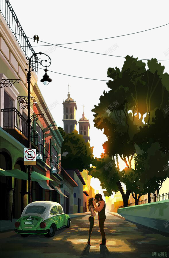 创意插画街道上的情侣psd免抠素材_新图网 https://ixintu.com 创意插画 卡通手绘 情侣 街道
