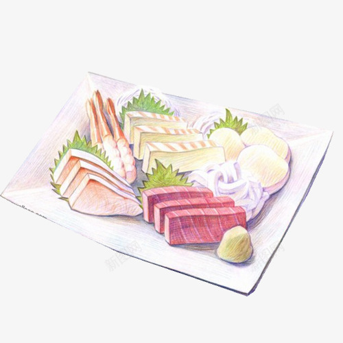 生鱼肉手绘画片png免抠素材_新图网 https://ixintu.com 手绘美食 海鲜 生鱼片 色彩画 鱼肉