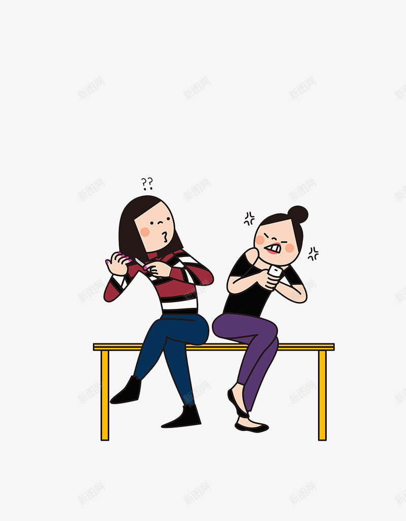 两个互相嫌弃的女生png免抠素材_新图网 https://ixintu.com 卡通手绘 坐着 女的 嫌弃 扭头 背对 转头 转头看 转身