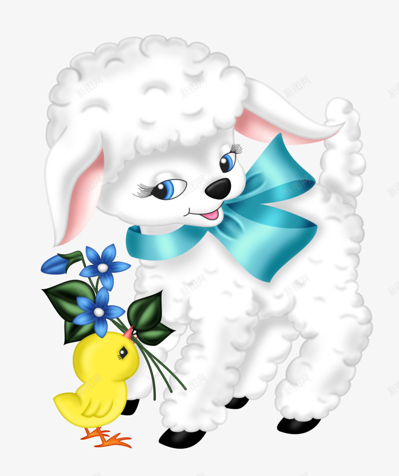 手绘卡通可爱小绵羊小黄鸡png免抠素材_新图网 https://ixintu.com 动物 卡通 可爱 小绵羊 小黄鸡 属相 手绘 羊年