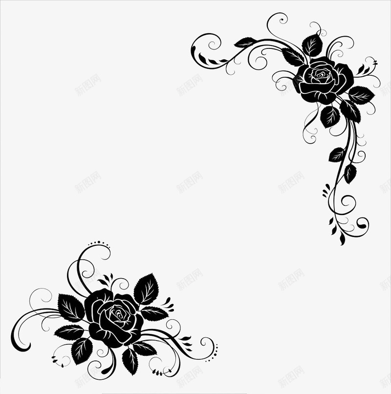 黑色花纹对角花边框背景png免抠素材_新图网 https://ixintu.com 优雅 对角花 精美 纹理 背景 花纹 花边 装饰 边框