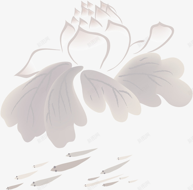 灰色莲花水墨画文房四宝png免抠素材_新图网 https://ixintu.com 文房四宝 水墨画 灰色 莲花