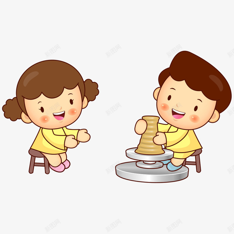 玩泥巴png免抠素材_新图网 https://ixintu.com 人物 人物插画 卡通人物 女孩 插画 男孩 过家家