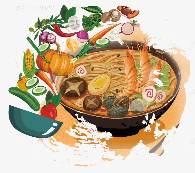 海鲜面条png免抠素材_新图网 https://ixintu.com 三鲜面 卡通面条 海鲜 美味 美食 面条 面食