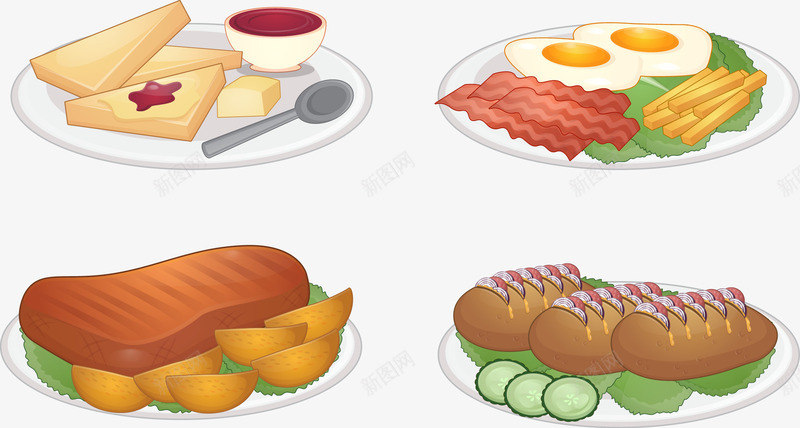 手绘卡通牛排热狗简单食物矢量图ai免抠素材_新图网 https://ixintu.com 卡通实物 培根 手绘 果酱 煎蛋 牛排 面包 食物 矢量图
