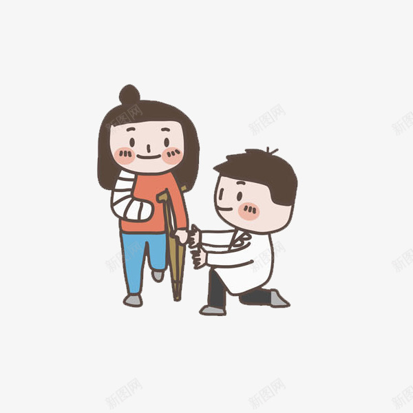 受伤的女孩png免抠素材_新图网 https://ixintu.com 医生 卡通 受伤的 可爱的 坚强的 女孩 拐杖