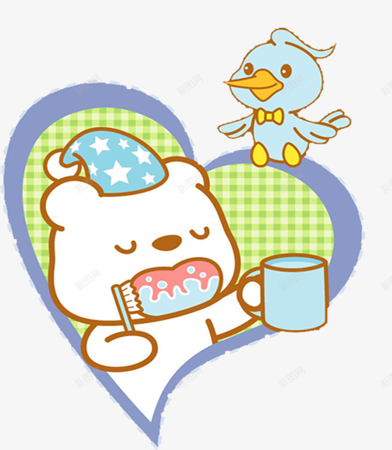 在刷牙的小熊png免抠素材_新图网 https://ixintu.com 卡通 可爱 手绘 蓝色 起床