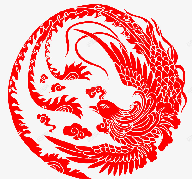 凤凰剪纸png免抠素材_新图网 https://ixintu.com 凤凰 凤凰纹饰 剪纸图片 窗花素材 红色 装饰图案素材