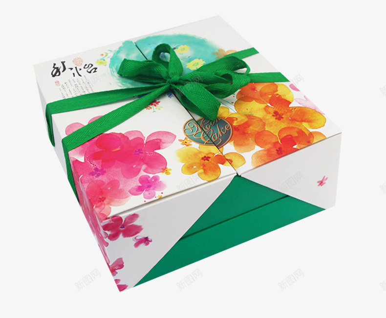 清新花朵月饼盒png免抠素材_新图网 https://ixintu.com 中秋月饼盒 手绘包装盒 清新花朵 糕点包装盒 糕点礼盒 绿色丝带