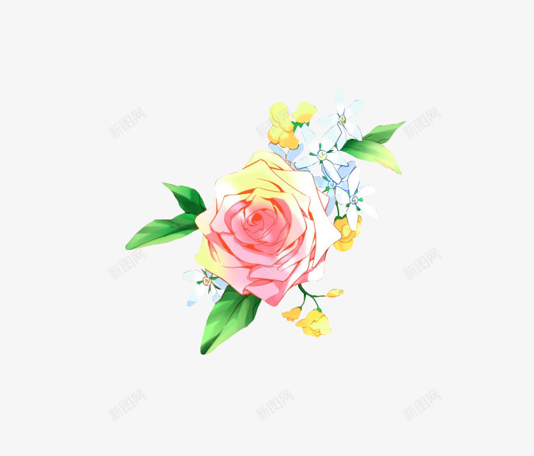 文艺玫瑰与蓝色花朵png免抠素材_新图网 https://ixintu.com 免费素材 水彩 水彩花 素材 花儿 花朵