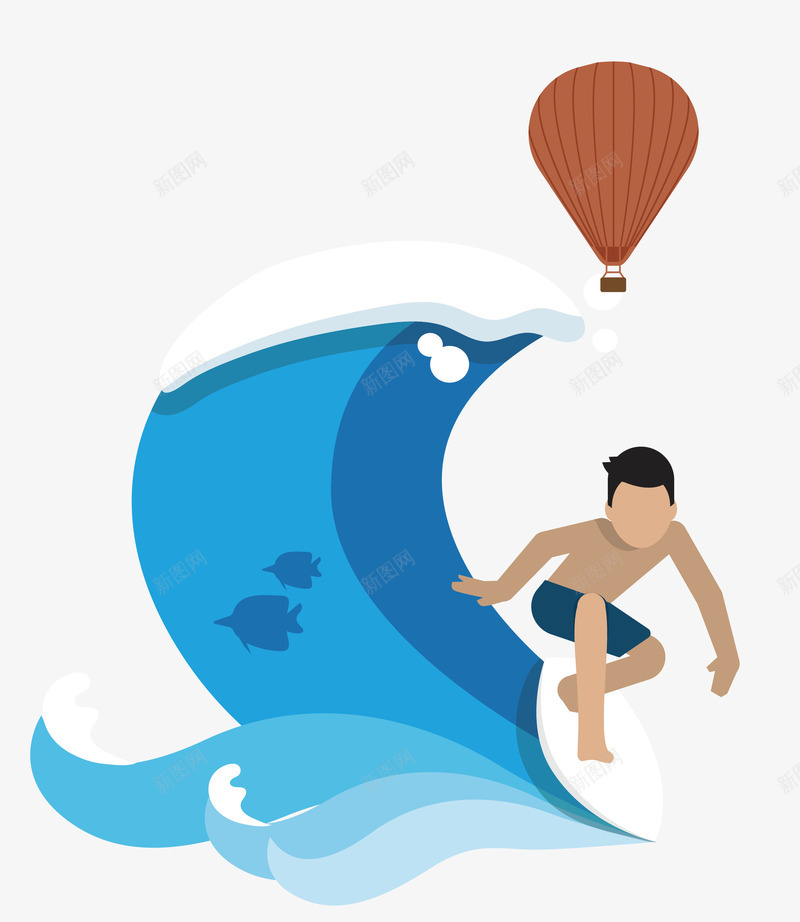 海上冲浪的人矢量图ai免抠素材_新图网 https://ixintu.com 海水 海浪 热气球 矢量图