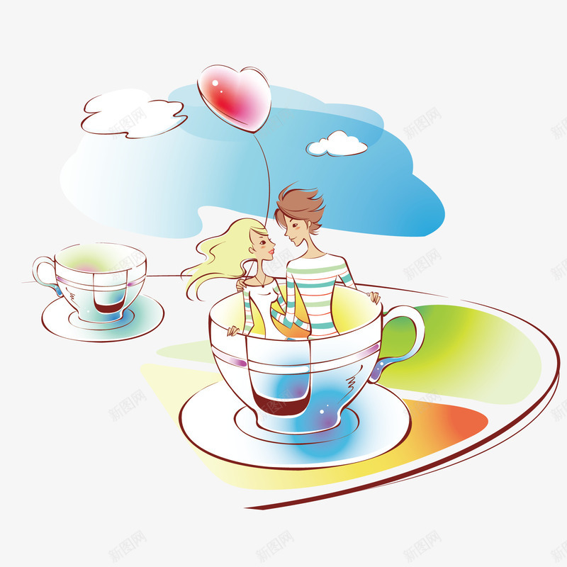 酒杯中的情侣png免抠素材_新图网 https://ixintu.com 卡通 情人节 手绘 拥抱情侣 气球 约会 酒杯
