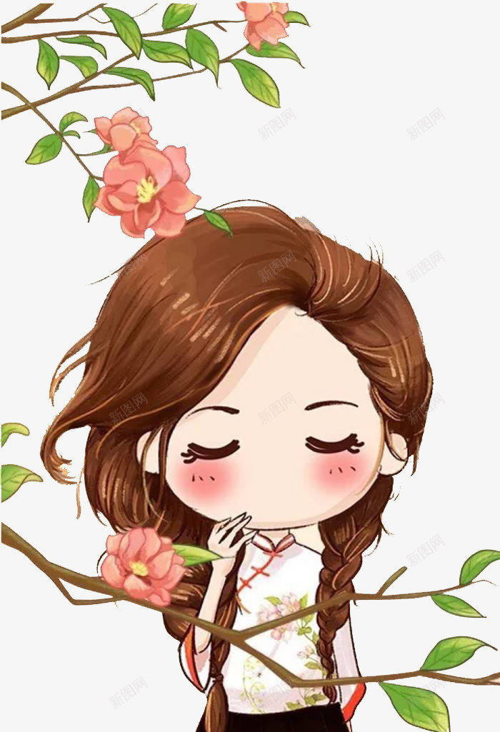 卡通手绘民国风少女psd免抠素材_新图网 https://ixintu.com PNG 卡通 少女 手绘 花卉