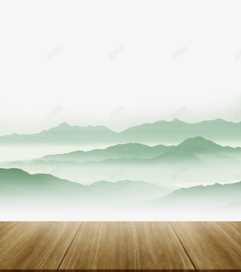 中国风木台远山png免抠素材_新图网 https://ixintu.com 中国风 木台 木板 蓝天绿水 远山 青山
