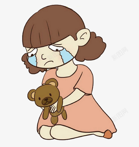 哭泣的女生png免抠素材_新图网 https://ixintu.com 卡通 哭泣 女生 小熊 泪水
