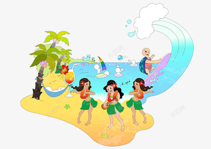手绘旅游冲浪插画png免抠素材_新图网 https://ixintu.com 动漫 可爱 女孩 文艺 海滩 甜美 绘画 艺术 跳舞