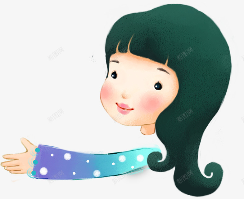 手绘可爱少女长发png免抠素材_新图网 https://ixintu.com 可爱 少女 长发