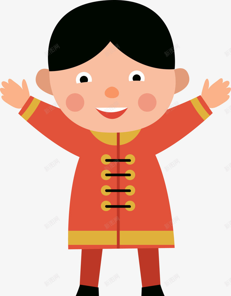 新年打扮可爱小男孩png免抠素材_新图网 https://ixintu.com 可爱小男孩 开心 挥手 新年打扮 欢呼雀跃 红色衣服