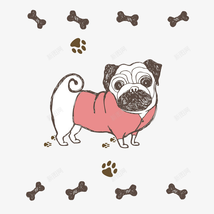 卡通呆萌小狗图png免抠素材_新图网 https://ixintu.com 卡通 可爱的 呆萌的 宠物 小狗 插图 狗年 脚印 骨头