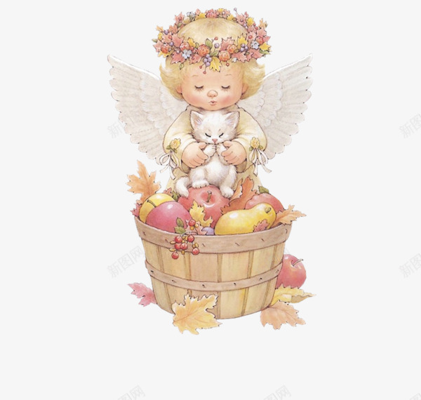 抱小熊的天使png免抠素材_新图网 https://ixintu.com 天使 小熊 手绘 插画
