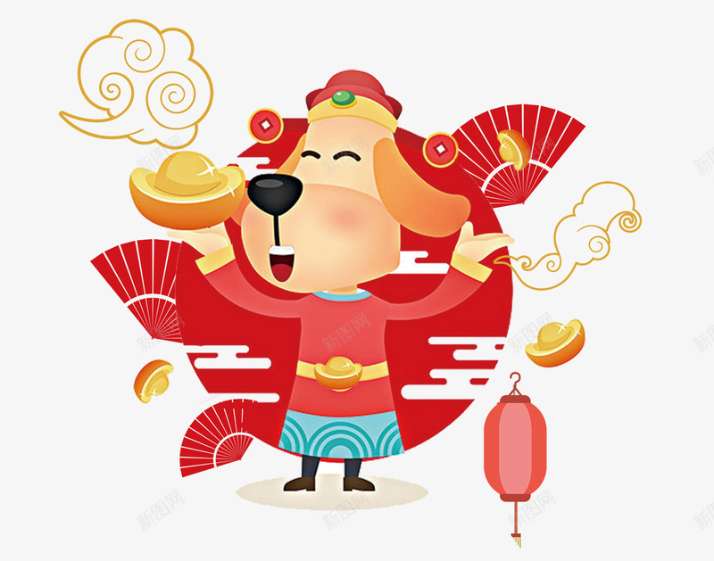狗年狗狗送元宝psd免抠素材_新图网 https://ixintu.com 免抠狗狗财神 卡通 扇子 狗年 狗狗送元宝 祥云装饰
