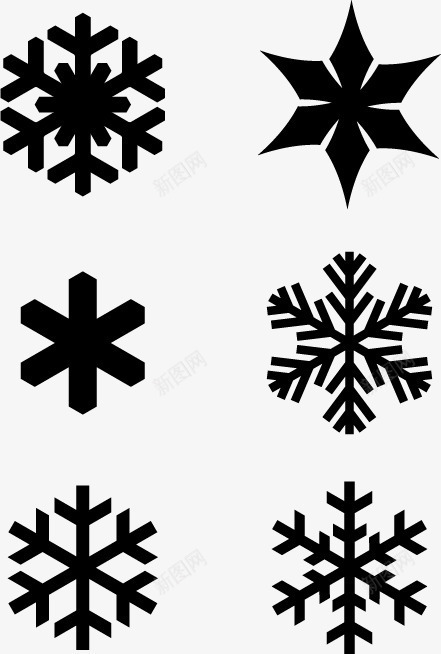 黑白雪花图标剪影png_新图网 https://ixintu.com 雪 雪花 雪花图标 黑白剪影