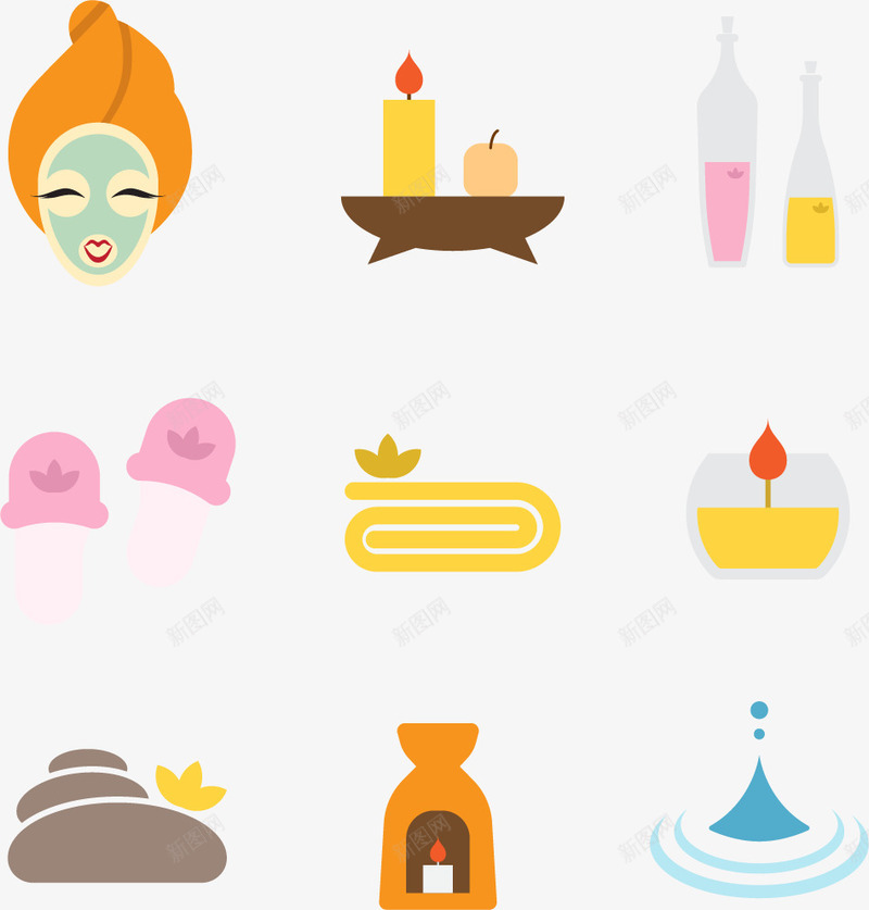 女性SPA装备png免抠素材_新图网 https://ixintu.com 免扣png素材 免费png素材 敷面膜 毛拖鞋 美容液 香薰台