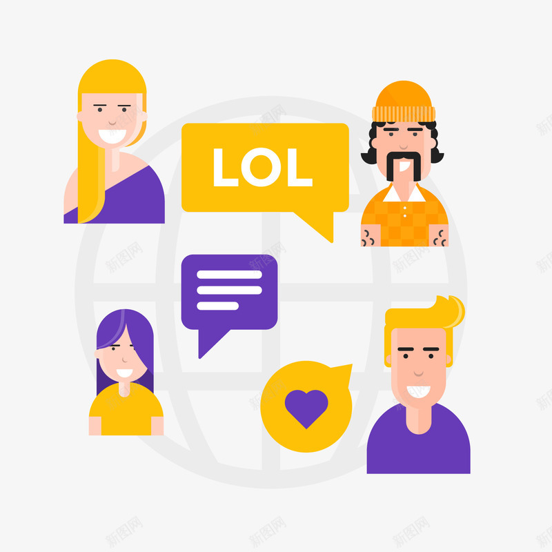 彩色环球商务科技网络矢量图ai免抠素材_新图网 https://ixintu.com 卡通插画 可爱 字母 彩色 扁平化 线稿 网状 英文 矢量图