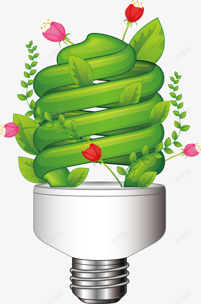卡通创意绿色花草灯泡png免抠素材_新图网 https://ixintu.com PNG 创意 卡通 植物 灯泡 环保 绿色 花草
