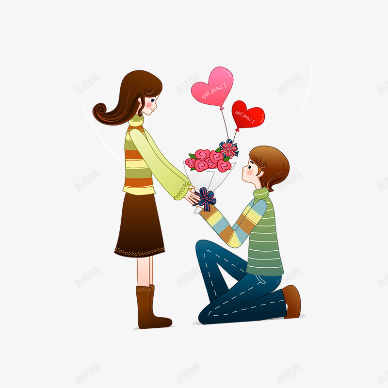 卡通情侣求婚装饰图案png免抠素材_新图网 https://ixintu.com 免抠PNG 卡通 情侣 求婚 装饰图案