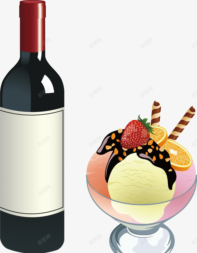 卡通红酒瓶和冰激凌矢量图ai免抠素材_新图网 https://ixintu.com 冰激凌 卡通手绘 卡通酒水 矢量装饰 立体红酒瓶子 红酒瓶 红酒瓶手绘 矢量图