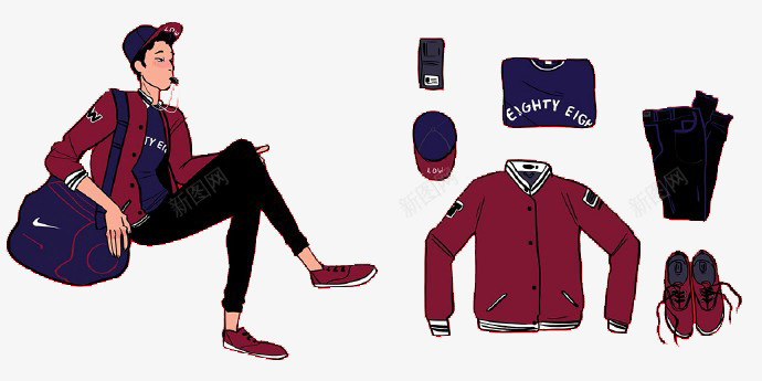 卡通青年男孩png免抠素材_新图网 https://ixintu.com 校服 棒球服 青年 青春