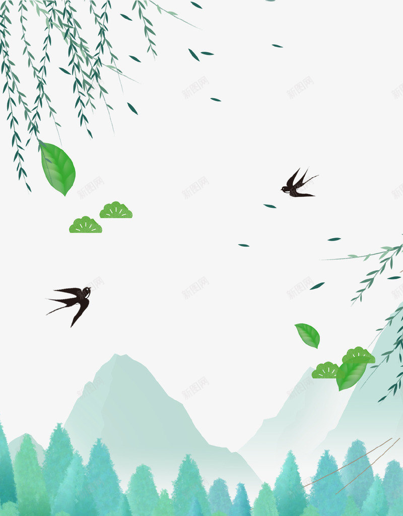 绿色清新文艺春季柳树背景png免抠素材_新图网 https://ixintu.com 文艺 春游 柳树 海报 清新 燕子 绿色 踏青