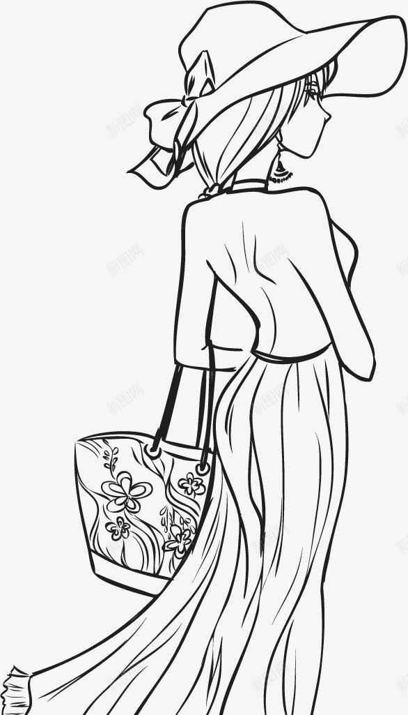 手绘少女图案矢量图图标ai_新图网 https://ixintu.com 少女 手绘 插画 线条 矢量图