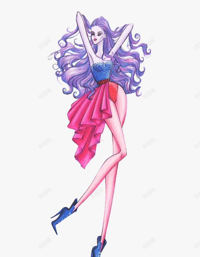 性感服装女模特插画png免抠素材_新图网 https://ixintu.com 手绘时装模特 手绘礼服设计 时装设计插画
