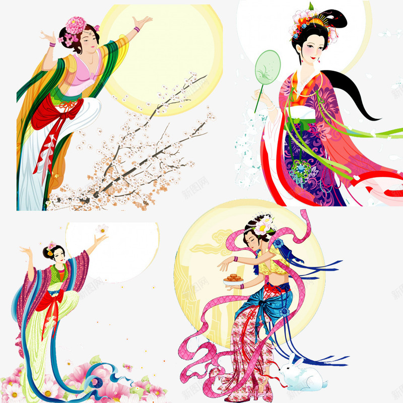 多种造型的嫦娥psd免抠素材_新图网 https://ixintu.com 中秋素材 节日素材 装饰素材