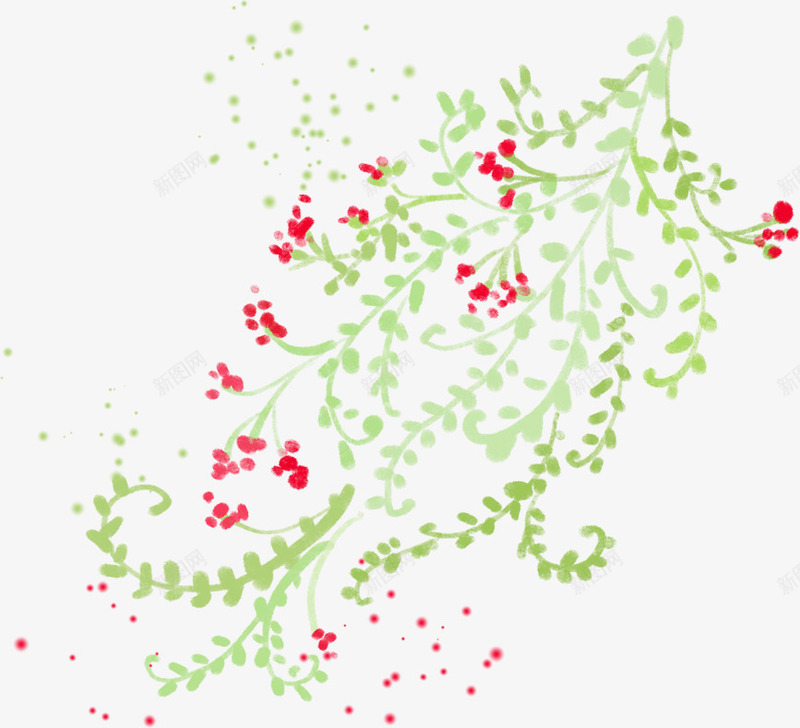 红色清新花草枝条装饰png免抠素材_新图网 https://ixintu.com 枝条 清新 红色 花草 装饰