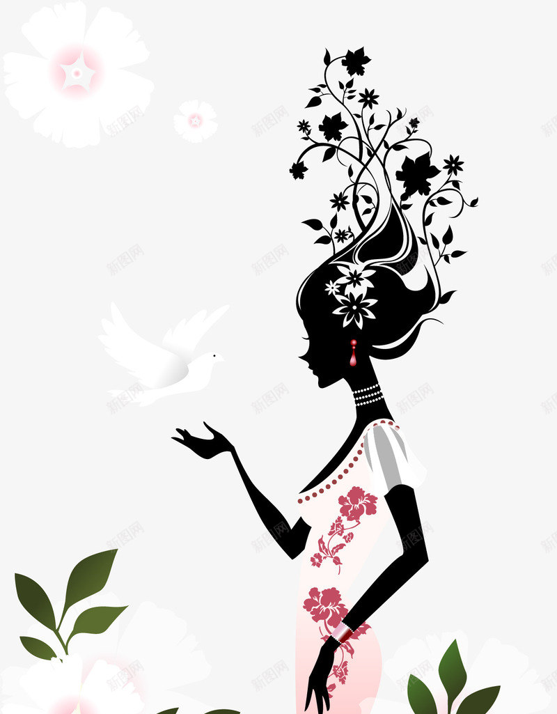 时尚装饰插图美女侧身png免抠素材_新图网 https://ixintu.com 侧身 时尚 美女 老人和孩子 花卉 装饰插图 装饰画 长发美女