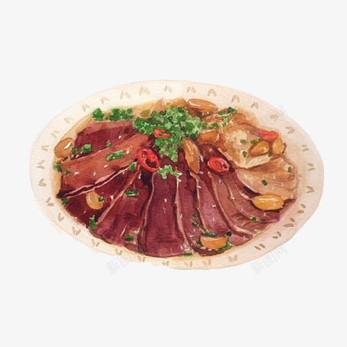 牛肉片麻辣手绘画片png免抠素材_新图网 https://ixintu.com 手绘美食 牛肉片 红色 肉食 辣椒 香葱