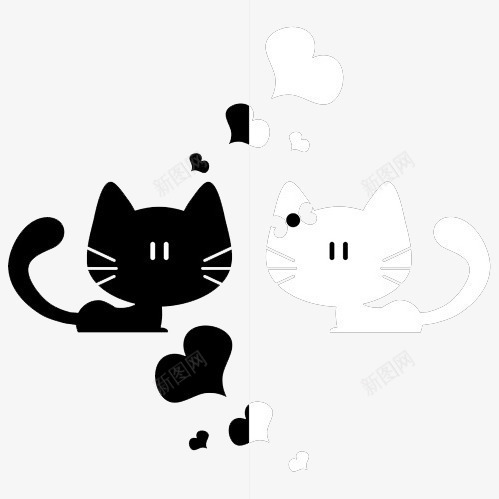 黑白猫png免抠素材_新图网 https://ixintu.com 动物 心形 猫咪 黑色