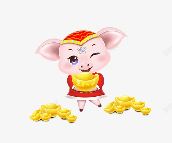 卡通手绘猪年小猪和金元宝png免抠素材_新图网 https://ixintu.com 卡通手绘猪年小猪和金元宝 小猪 猪年 金元宝