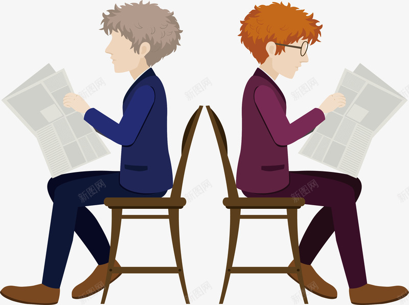 座位上看报纸的人矢量图ai免抠素材_新图网 https://ixintu.com 商务小人 坐着的人 看报 看报的人 看报纸 矢量png 矢量图 阅报