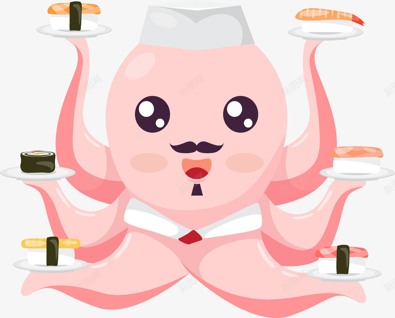 粉色八爪鱼寿司师傅png免抠素材_新图网 https://ixintu.com 寿司厨师 寿司店 日式寿司 日式料理 矢量素材