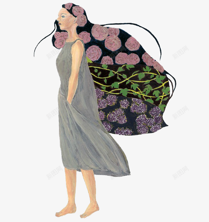卡通飘逸秀发png免抠素材_新图网 https://ixintu.com 美女 裙子 长发 飘逸