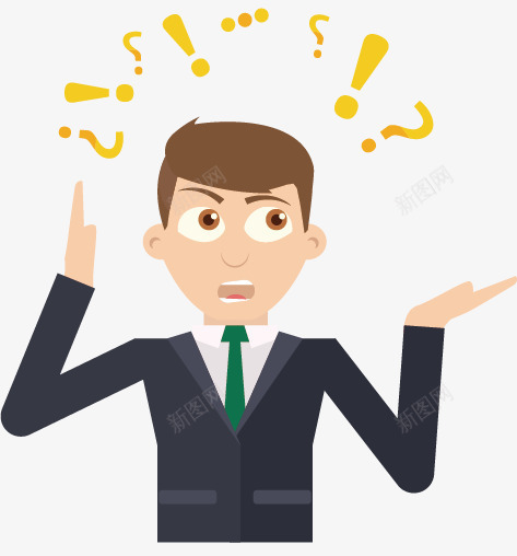 职业青年人物疑问png免抠素材_新图网 https://ixintu.com 卡通手绘 发问 扁平风格 满头问号 疑问 青年
