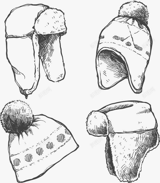 手绘素描保暖帽子矢量图ai免抠素材_新图网 https://ixintu.com 免扣png素材 免费png素材 手绘 护耳帽 毛线帽 素描 雷锋帽 矢量图